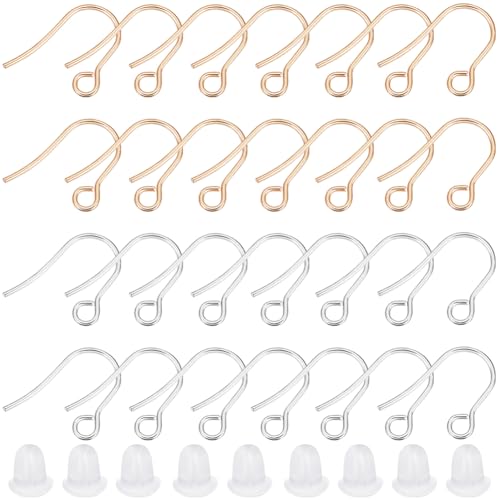 Beebeecraft 1 Box 200Pcs Earring Hooks 24K Gold Plated 316 Surgical Stainless Steel Ear Wires for DIY Jewelry Findings Jewelry Making