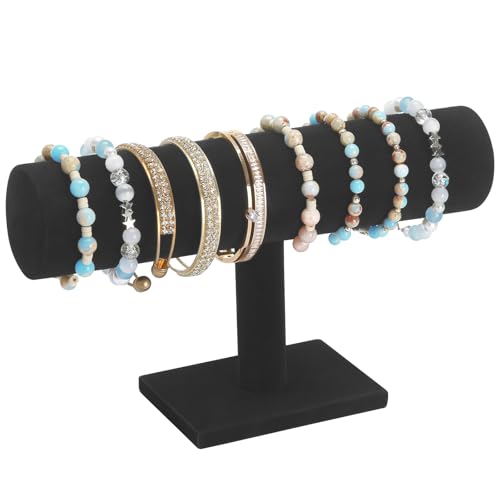 KUKUVR T-Bar Bracelet Holder Display Stand, Velvet Jewelry Bangle Organizer Storage Rack, Home Store Showing Stand for Bracelets Necklaces Pendants Watches Hair Ties Hair Bands (Black Velvet) - color: Black Velvet