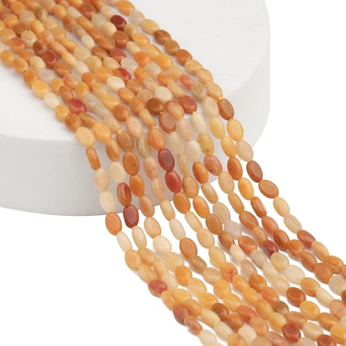 70pcs Natural Yellow Jade Stone Beads，4x6mm Egg Shape Loose Gemstone Beads for Jewelry Making Design Earring Necklace - color: yellow jade
