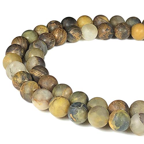 ABCGEMS Velvet-Matte-Finished Namibian Golden Pietersite Beads (Enhance The Stone's Inherent Texture and Nature Hues with a Non-Glare Aesthetic) Smooth Round 8mm (Non-Shiny) - color: Golden Pietersite (From Namibia, South Africa)