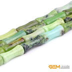 GEM-Inside 30Pcs 5x12mm Natural Green Opal Stone Plant Bamboo Knot Bone Charms Beads for Jewelry Making Power Energy Chakra Stone Beads - color: Green Opal