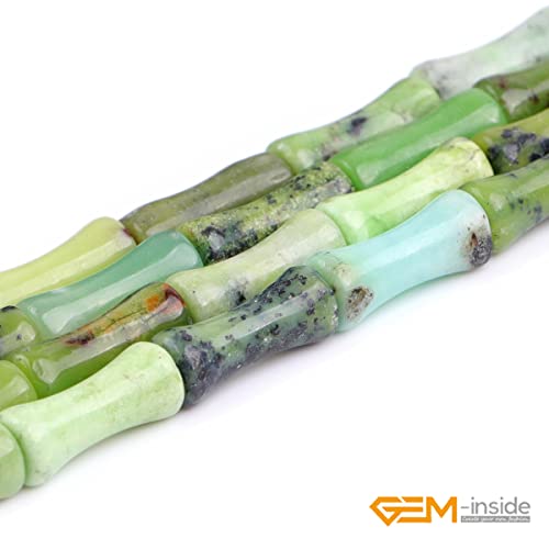 GEM-Inside 30Pcs 5x12mm Natural Green Opal Stone Plant Bamboo Knot Bone Charms Beads for Jewelry Making Power Energy Chakra Stone Beads - color: Green Opal