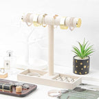 Multi-Use Jewelry Holder Stand, Necklace Bracelet Ring Organizer Stand, Scrunchie Watches Velvet Jewelry Holder Stand With Tray for Women Girls Home Use(Beige with Lid) - color: Beige+Lid