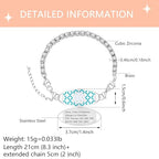 Women's Medical ID Bracelet with White Zircon Tennis Chain, Interchangeable Engraved Plate, Adjustable Lobster Clasp, Lightweight, Hypoallergenic, for Running, Outdoor, Daily Wear - color: Green-ELIQUIS