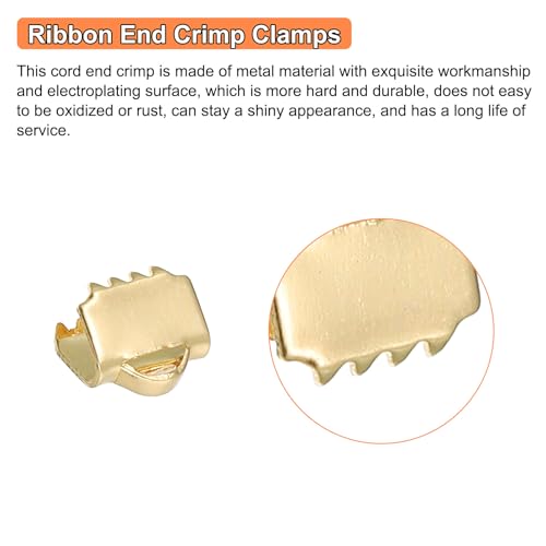 uxcell 30Pcs Ribbon End Crimp Clamps, 6.5mm Pinch Cord End Clasps Stainless Steel Curled Bead Clasp for Ribbon Lace Bookmark Ends Keychain DIY Making, Gold - size: 6.5mm