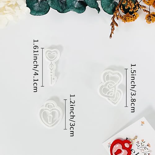 Xaekicr Heart Lock and Key Clay Cutters Set – 3PCS Polymer Clay Cutters for Earrings, Valentine’s Day Clay Earring Cutters, Polymer Clay Molds for Jewelry Making, Clay Tools - color: M color