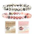 NCB 2.3-Piece 4mm Natural Crystal Gemstone Stretch Bracelets – Handmade Reiki Energy Healing Jewelry for Meditation,Yoga, Unisex - color: 2PCS ( Dalmation Jasper+Red Plum Blossom Stone ), size: 6mm