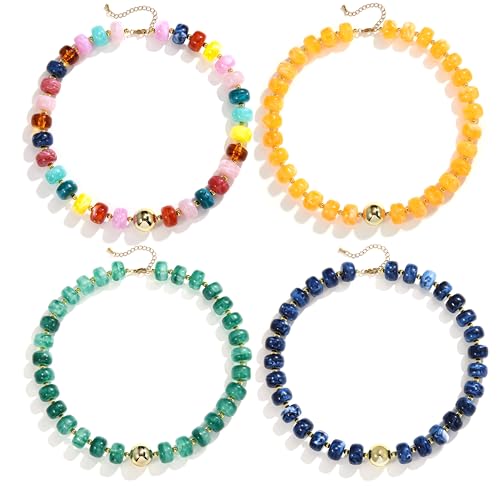 BOMAIL 4PCS Chunky Acrylic Beads Necklaces for Women Boho Colorful Resin Bead Choker Necklaces Set Big Bead Choker Necklace Fashion Trendy Summer Beach Necklaces Jewelry - color: B