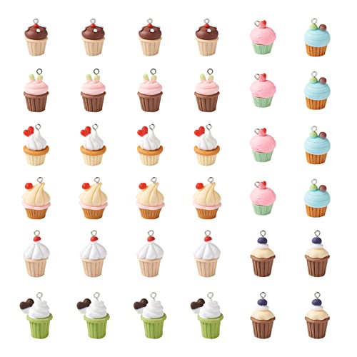 Craftdady Resin Plastic Miniature Food Snack Pendants Charms Ice Drink Juice Pendants Cute Bottle Fruit Keychain Charms Hang Ornament for DIY Craft Earring Bracelet Necklace Jewelry Making - color: Mixed Color Cupcake