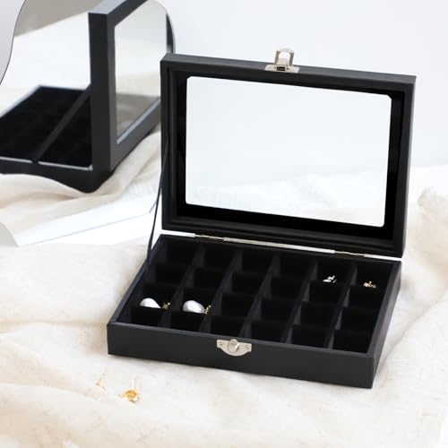 Wudygirl Jewelry Organizer Small Jewelry Box Jewelry Tray with Lid Velvet Earring Organizer Jewelry Earrings Holder Ring Display Storage Ring Box for Women 24 Grid (Black) - style: Black 24 Grid