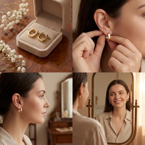 925 Sterling Silver Earrings Small Chunky Hoop Earrings for Women Trendy Huggie Hoop Earrings 14K Gold Plated Hypoallergenic Earrings Small Thick Huggie Hoops Earrings - color: Gold2