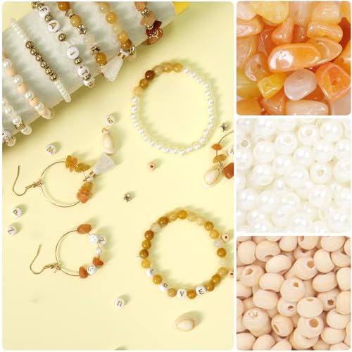 TOIPINIO Bracelet Making Kit Jewelry Making Supplies Kit Natural Stone Beads for Irregular Natural Stone with for DIY Craft-1736 PCS Friendship Bracelet/Necklace/Earrings for Adults (Yellow Jade) - color: Yellow Jade - Red Aventurine