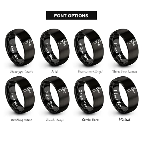 Chain Tool Ring - Gift for Cyclist - 8mm - Band - Gunmetal Black Silver - Personalized Custom Engraving - Men Women - Anniversary Engagement Wedding - Tungsten Carbide - Flat Dome Bevel - color: 03 - Black Tungsten