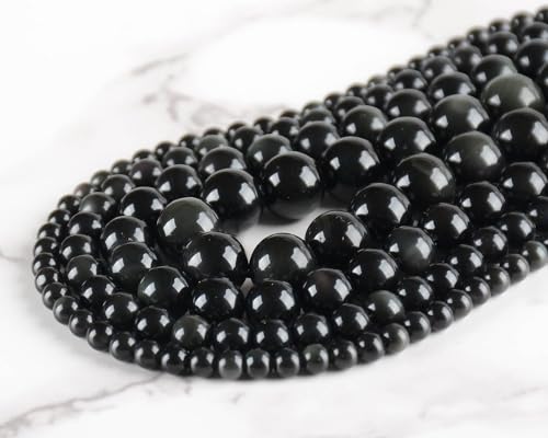 4mm 200pcs Natural Stone Round Beads Black Obsidian Genuine Stone Beading Loose Gemstone DIY Charm Smooth Beads for Bracelets Necklaces Earrings Hole Size 1mm (Black Obsidian 4mm) - color: Black Obsidian, size: 4mm