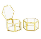 JIARI Glass Jewelry Box Small Gold Hexagonal Decorative Box Ring Earring Display Keepsake Box Case Box for Storage (Small 2 Pack)