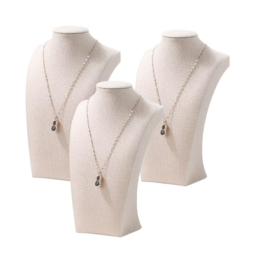 3Pcs Necklace Bust Stand for Selling, Linen Necklace Display Holder, Jewelry Necklace Organizer Rack for Shop Store Exhibition Show (9" Height) - color: Linen, size: 9" Height (3pc)