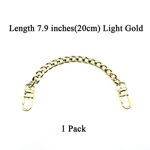 HAHIYO Purse Chain Strap 7.9 inches Light Gold for Shoulder Cross Body Sling Purse Handbag Clutch Replacement Comfortable Flat 0.4' Wide Enough 2.4mm Extra Thick Metal 1 Pack - size: Light Gold 7.9 inches