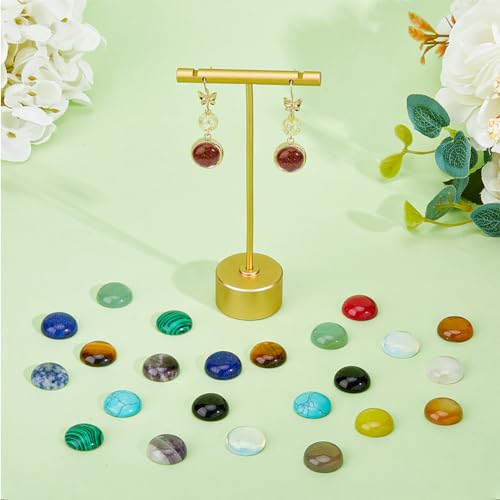 SUPERFINDINGS 30Pcs 15 Styles Natural Cabochon Gemstone 16mm Half Round Dome Flatback Quartz Stone for Necklace Jewelry Making DIY Craft Handmade - size: 16mm