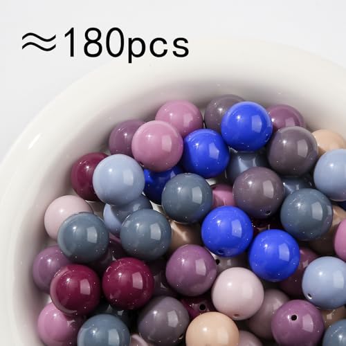 20mm Dark Style Color Acrylic Beads 180pcs Chunk Bubblegum Bead Color Pen Ball Beads for Pen Bag Jewelry Making Necklace Bracelets(Dark Blue&Grey) - color: dark blue&grey