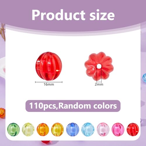 DICOSMETIC 110Pcs Transparent Acrylic Round Pumpkin Beads Bulk Random Color Chunky Bubblegum Beads 16mm(0.63in) Diameter for DIY Bracelets Necklaces Earrings Keychains