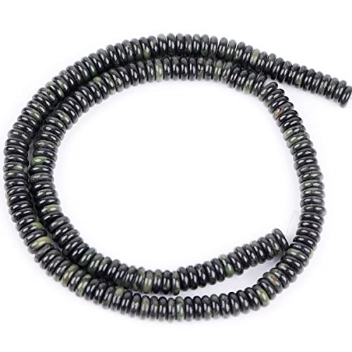 GEM-Inside 2x6mm Natural Dark Green Canada Jadeite Jade Semi-Gemstone Heishi Disc Rondelle Spacer Beads for Jewelry Making Full 15" Strand Energy Stone Healing Power Crystal - color: Dark Green Canada Jadeite