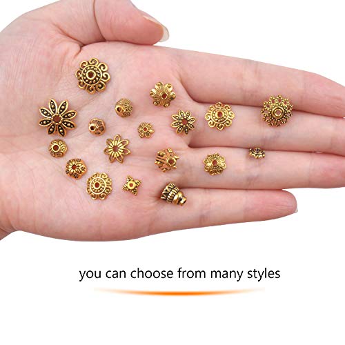 BronaGrand 100 Gram(About 250-350pcs) Bali Style Jewelry Making Metal Bead Caps Deluxe New Mix,Antique Gold - color: Antique Gold