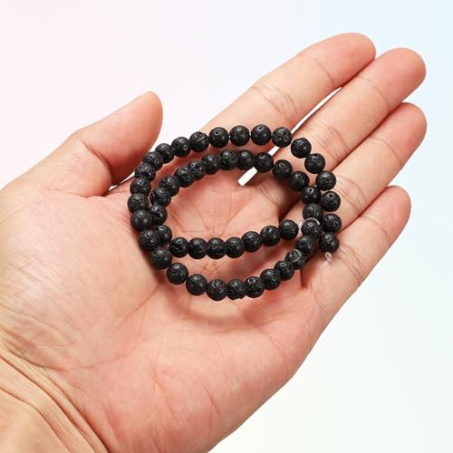 HARFINGTON 50pcs Natural Stone Beads 6mm Black Volcanic Round Gemstone Stone Loose Beading Real Genuine Smooth Balls Bead for Jewelry Making Bracelets Necklace Earrings DIY - color: Black Volcanic Stone, size: 6mm