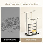 LAMU Jewelry Organizer, 5 Tier Jewelry Stand Display with Anti Entanglement Necklace Holder Tree, Height Adjustable Stroage for Earrings Rings Studs Bracelet, Valentines Day Gifts for Women, Black - color: Black