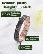 Copper Bracelet for Men, 2X Strength 99.99% Pure Copper Magnetic Bracelet with Magnets, Butterfly Clasp Design, Adjustable Length with Sizing Tool - color: Black