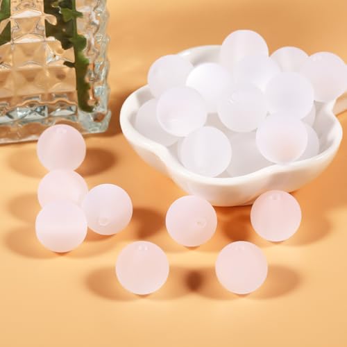25pcs Resin Transparent Frosted Beads 16mm Cat Eye Circular Rubber Bead Spacer Bead DIY Making Friendship Bracelet Phone Chain Keychain Pen Beads Accessories (White) - color: White