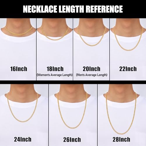 Fiusem 3.5mm Cuban Link Chains for Men, Silver Tone/Black/14K Gold Plated Stainless Steel Necklace Chain, Mens Necklace 16, 18, 20, 22, 24, 26, 28 Inch - size: 28 Inches, style: c.3.5mm width-gold plated