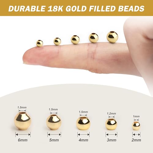 400pcs 3mm 18K Gold Filled Spacer Beads for Bracelets, Necklace, Earring - Seamless Small Gold Round Circle Beads for Bulk Making Supply - size: 3mm-400pcs