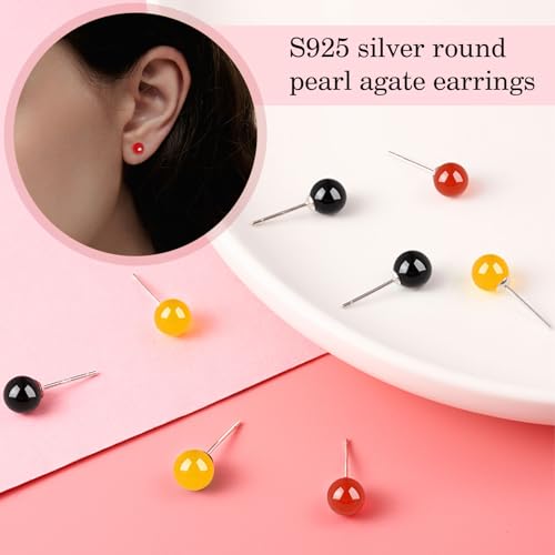 Jade Green Stud Earrings, Natural Round Beaded Agate Emerald Garnet Obsidian Gemstone Ear Studs Ball Jade Jewelry Gift, Green 8mm - color: yellow-6mm