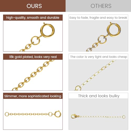 Bonison Necklace Extender Gold - 18k Gold Plated Chain Extenders for Necklaces, Gold Necklaces Bracelet Anklet Extenders for Women Jewelry Making (6 pcs Gold+Silver (1 2 3 Inch)) - color: 6 pcs Gold+Silver (1 2 3 Inch)