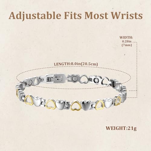 BioMag Magnetic Bracelet for Women, Titanium Steel Wristband Brazaletes for Pain Relief Solid Pure Copper Jewelry Gift with Adjustable Tool - color: Silver-Gold