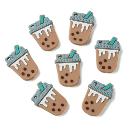 LiQunSweet 10 Pcs Chocolate Bubble Tea Focal Silicone Beads Imitation Drink Milk Tea Rubber Beads for DIY Jewelry Earrings Craft Keychain Decoration - color: Chocolate Bubble Tea Beads_10 Pcs