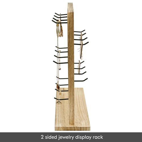 Ikee Design Wooden Jewelry Display Rack with 20 Removable Metal Hooks, Earring Card Display Holder Stand for Earring Cards, Necklaces, Bracelet, Keychain Stand, Oak Color - color: 4) Oak