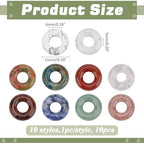 10Pcs 10 Style Natural Donut Charm 15mm Mixed Gemstone Hollow Circle Pendants Flat Round Disc Pendants Large Hole Charms Dangle Charm for Jewelry Making Necklace Bracelet Earring Supplies - size: 15x5mm