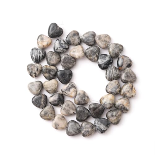 10mm Natural Map Stone Beads Heart Shape DIY Loose Gemstone Energy Healing Crystal Charms for Jewelry Making Handmade - color: Map Stone