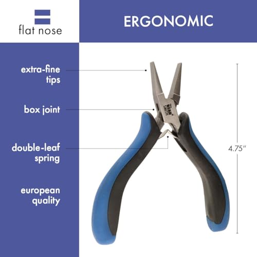 The Beadsmith Ergonomic Flat Nose Pliers – 5 inches (127mm) – Comfortable Ergonomic Grip, Double-Leaf Springs & Polished Steel Head – Extra-Fine Tips for Precision to Medium Level Work - style: Flat Nose