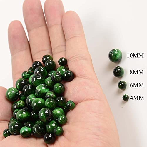 NCB 100pcs Original Natural Stone Beads Gemstone Round Loose Beads 6mm 8mm 10mm (Green Tiger's Eye, 6mm 100Beads) - color: Green Tiger's Eye, size: 6mm 100beads
