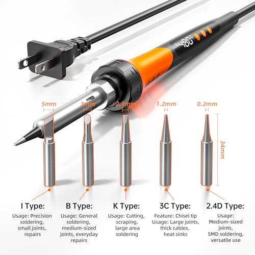 90W 110V LCD Soldering Iron, Soldering Iron Kit, 10-in-1 Soldering gun Tool, 5 Soldering Iron Tips, Solder Wire, Solder Paste, Adjustable Temperature Range 180-480°C - color: Digital Display