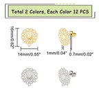 UNICRAFTALE About 24pcs Bohemian Stud Earring with Loop Stainless Steel Filigree Hollow Ear Stud Component with Stoppers Ear Nuts 0.7mm Pin Earring Posts for Jewelry Making - color: 2 Colors/Flower