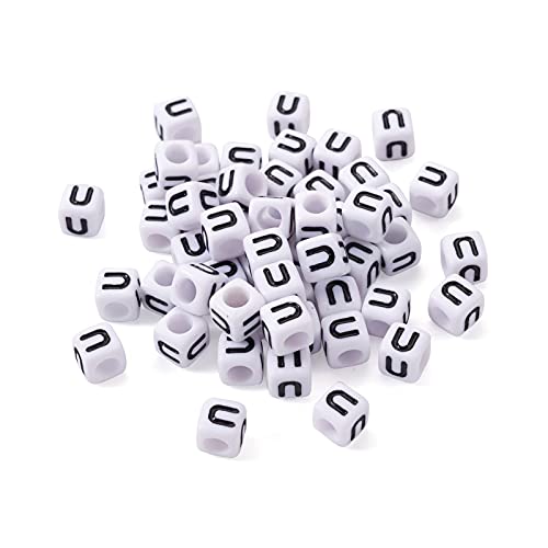 FASHEWELRY 300Pcs Cube White Acrylic Letter Beads 6x6mm Letter U Alphabet Beads for DIY Bracelet Necklace Jewelry Making - color: Letter U, size: 6x6x6mm