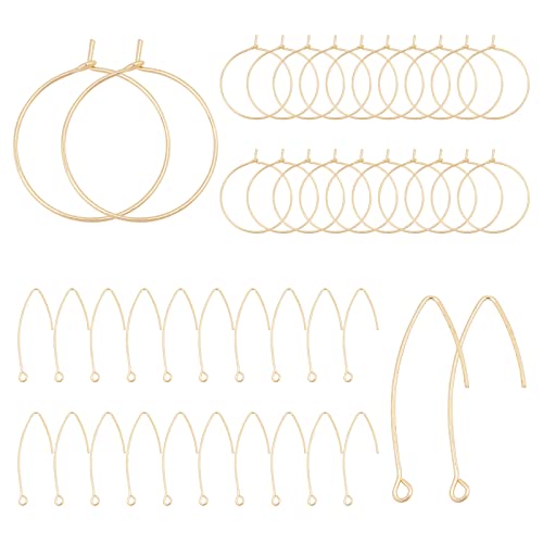 SUNNYCLUE 1 Box 40Pcs 20 Pairs 18K Gold Plated Earring Hooks for Jewelry Making Ear Wires Brass Earring Hooks and Hoop Earrings Making Supplies Jewelry Findings - color: 40pcs Mixed Style 18k Gold Plated Earring Hooks