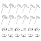 12Pcs Flat Sterling Silver Post with Earring Hook, 3/4/5mm Ear Studs with Loop Hypoallergenic 925 Sterling Silver Earrings Findings Dangle Studs Posts Butterfly Backs Supplies Jewelry Making Set - color: Flat_Silver