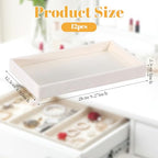 12 Pack Velvet Jewelry Trays, Stackable Drawer Organizer Inserts for Necklace, Earring, Ring, Bracelet Showcase Display and Storage, Beige, 8.27 x 4.92 x 1 Inch
