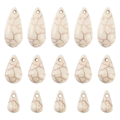 105Pcs Top Drilled Teardrop Stone Beads Synthetic Turquoise Water Drop Beads Dyed Drop Gemstone Spacer Beads for DIY Necklace Bracelet Earring Jewelry Making - color: White # Teardrop