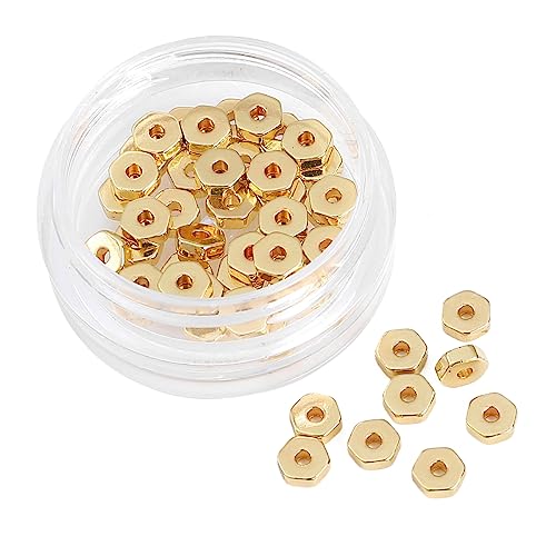 BEADIA 14K Gold Plated Hexagon Spacer Beads 4x1.5mm 50pcs for Jewelry Making Findings Non Tarnish - color: 14K Gold, size: 4x1.5mm Hexagon