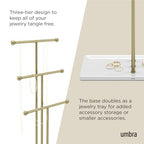Umbra Trigem Hanging Jewelry Organizer Tiered Tabletop Free Standing Necklace Holder Display, White/Gold